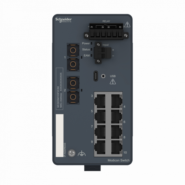 ConneXium - Ethernet - Modicon switch administré - managé - 8 ports cuivre et 2 ports fibre monomode - H142,8mmxL73mmxP117,6mm - switchs cascade : illimités - connex. intégrée : RJ45 blindée câble cuivre, Duplex SC fibre optique - IP30 - visuel 1