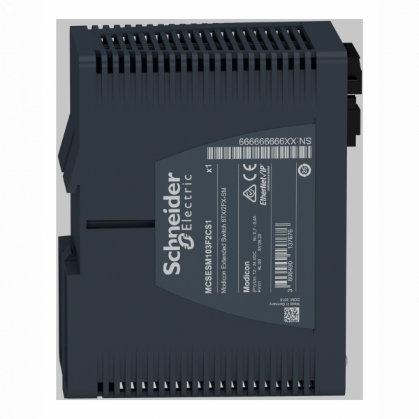 ConneXium - Ethernet - Modicon - switch Ethernet managé - 8 ports cuivre + 2 ports fibre optique SM - H142,8mmxXL73mmxP117,6mm - IP30 - switchs en cascade : illimités - connexion intégrée : RJ45 blindée câble cuivre, duplex SC fibre optiqu - visuel 4