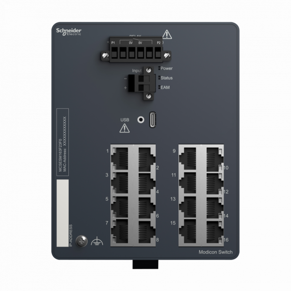 ConneXium - Ethernet - Modicon Switch managé - 16TX - 16 ports câble cuivre - H142,8mmxL108,8mmxP117,6mm - switchs cascade : illimités - connexion intégrée : RJ45 blindée - IP30 - visuel 1