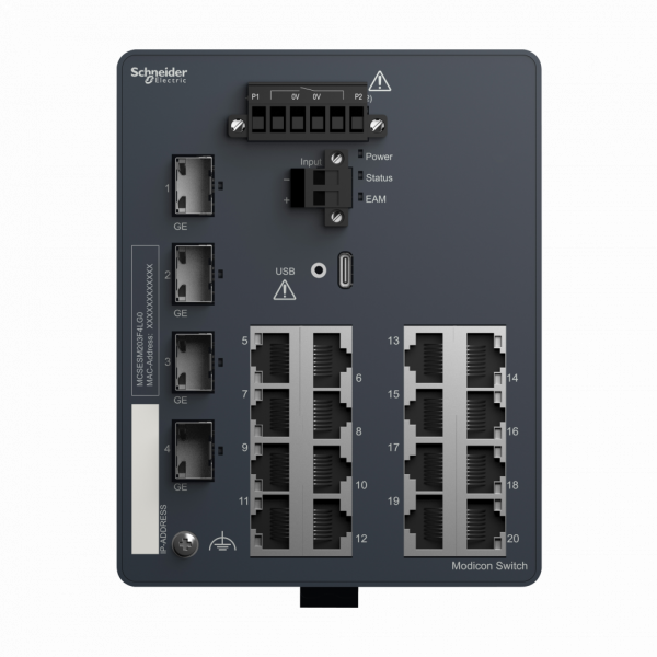 ConneXium - Ethernet - Modicon Switch managé - 16TX/4GE-SFP - 16 ports câble cuivre, 4 ports fibre optique - H142,8mmxL108,8mmxP117,6mm - switchs cascade : illimités - connex. intégrée : RJ45 blindée, Port SFP fibre optique (Gigab.) - IP30 - visuel 1
