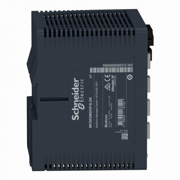 ConneXium - Ethernet - Modicon Switch managé - 16TX/4GE-SFP - 16 ports câble cuivre, 4 ports fibre optique - H142,8mmxL108,8mmxP117,6mm - switchs cascade : illimités - connex. intégrée : RJ45 blindée, Port SFP fibre optique (Gigab.) - IP30 - visuel 3