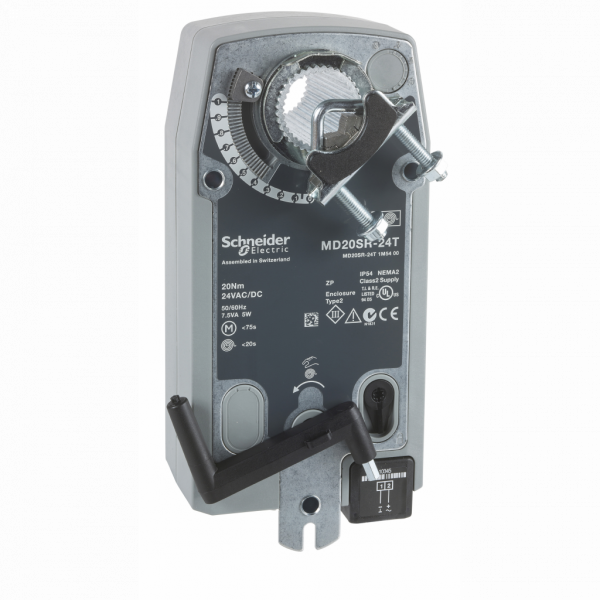 MD20SR-24TS. BMS - Moteur 24V - 20Nm - signal TOR avec ressort de rappel + fin de course pour registre - pour registre - remise à zéro automatique - rotation actionneur : 95° - temps de retour du ressort : 75s - IP54 - visuel 1