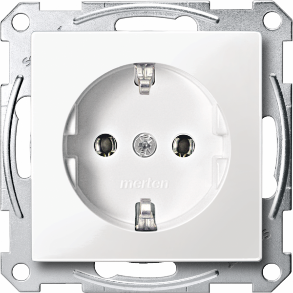 MTN2301-0319. System M - prise de courant 2P+T - huko mp- blanc - IP20 - 16A - raccordement : bornes sans vis - fixation par vis et griffes - sortie : allemand - visuel 1