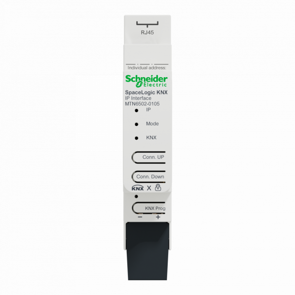 MTN6502-0105. SpaceLogic KNX - IP interface secure - rail Din - blanc (RAL 9003) - protocole de communication : Ethernet TCP/IP, KNX, UDP/IP, KNX IP security, KNX data security, KNX long frame, ARP, ICMP, IGMP V2- IP20 - visuel 1