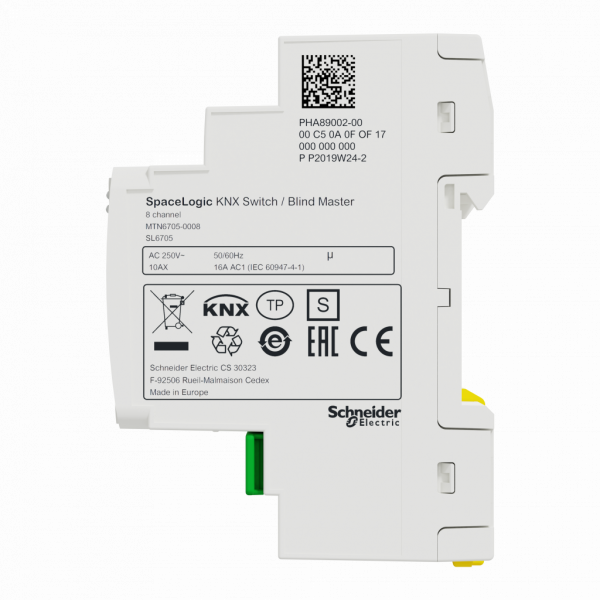 MTN6705-0008. KNX - SpaceLogic KNX - commutation volet/store - 8 sorties 10AX/16AC1 - master - tension assignée d'emploi : 250 V CA 50/60 Hz - IP20 - visuel 4