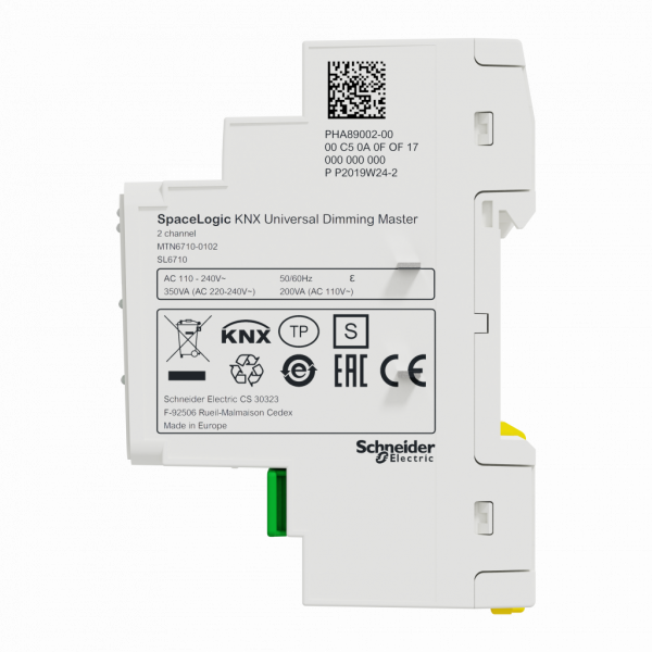 MTN6710-0102. SpaceLogic KNX - variation - 2 sorties universelles - master - actionneur de réglage de l'intensité - tension assignée : 230V - fréquence du réseau : 50/60 Hz - IP20 - visuel 4
