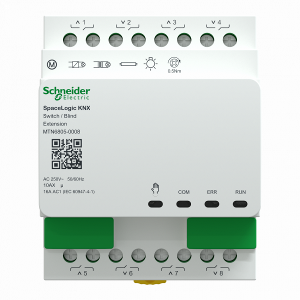 MTN6805-0008. KNX - SpaceLogic KNX - commutation volet/store - 8 sorties 10AX/16AC1 - extension - tension assignée d'emploi : 250 V CA 50/60 Hz - IP20 - visuel 1
