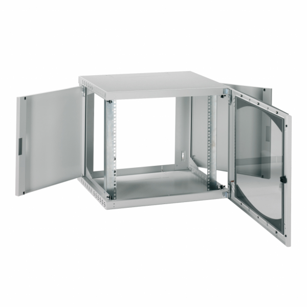 Actassi Coffret mural - OPB 21U L600mmxP600mm - châssis fixe 19P - porte vitrée - gris clair (RAL 7035) - application : câblage - visuel 2