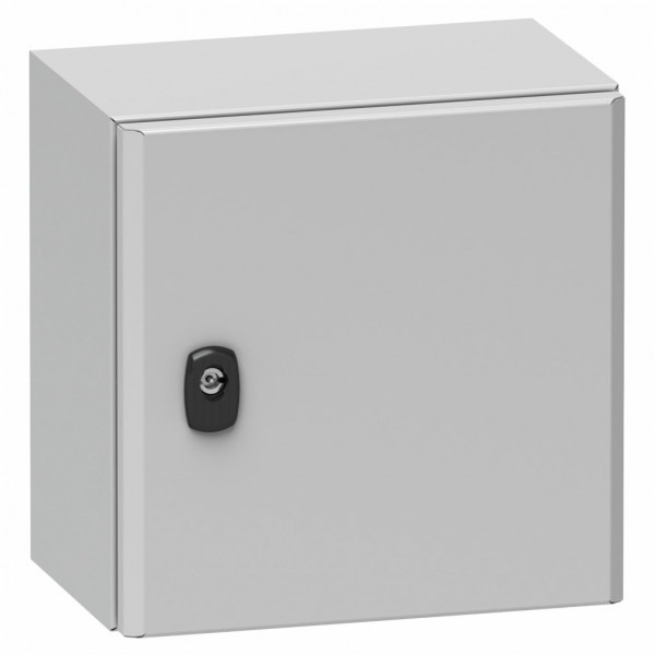 Spacial S3DEX - Enveloppe universelle acier certifiée ATEX - - HxLxP (mm) 1000x800x300 Composition : corps avec écrou borgne serré + 1 porte pleine + 1 verrou - sans châssis plein - gris RAL 7035 - IP66 - IK10 - visuel 2