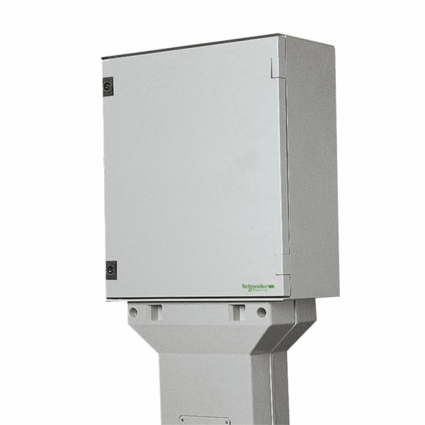 Thalassa PLM - pilier support - compo : éléments fixation | cadre inf. | pilier support - pied polyester chargé verre | structure acier - gris RAL 7035 - Haut. : 800mm | Larg. : 355 en haut 405mm en bas | Prof. : 165 en haut 200mm en bas - visuel 3