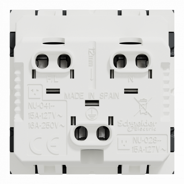 Unica - prise standard US - 15A - 2P+T - 2 modules - anthracite (RAL 7021) - méca seul - montage encastré - H45mmxL22,5mmxP33,5mm - IP21D - avec volet - réseau : CA - clipsable - visuel 3