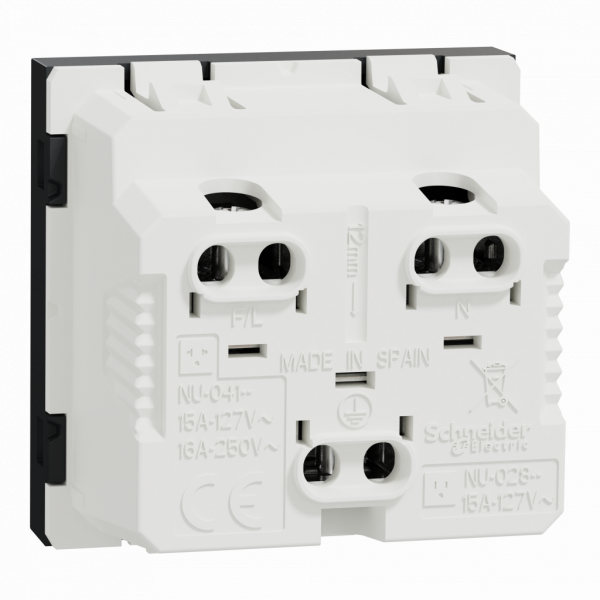 Unica - prise standard US - 15A - 2P+T - 2 modules - anthracite (RAL 7021) - méca seul - montage encastré - H45mmxL22,5mmxP33,5mm - IP21D - avec volet - réseau : CA - clipsable - visuel 2