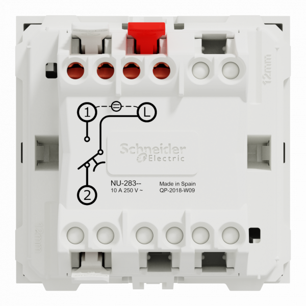 Unica - commande à carte NO/NF - 10A - 2 modules - Blanc - mécanisme seul - charge : lampe LED, incand, halog, fluocompact, tube fluo, ventil, convecteur 1470W / halog BT transfo elec 1470VA ferro 1000VA / contacteur - visuel 3