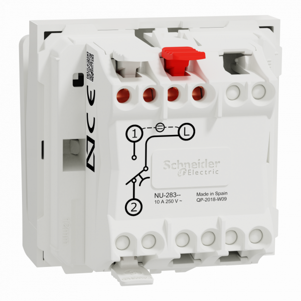 Unica - commande à carte NO/NF - 10A - 2 modules - Blanc - mécanisme seul - charge : lampe LED, incand, halog, fluocompact, tube fluo, ventil, convecteur 1470W / halog BT transfo elec 1470VA ferro 1000VA / contacteur - visuel 2