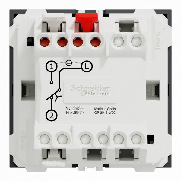 Unica - commande à carte NO/NF - 10A - 2 modules - Anthracite - mécanisme seul - charge : lampe LED, incand, halog, fluocompact, tube fluo, ventil, convecteur 1470W / halog BT transfo elec 1470VA ferro 1000VA / contacteur - visuel 3