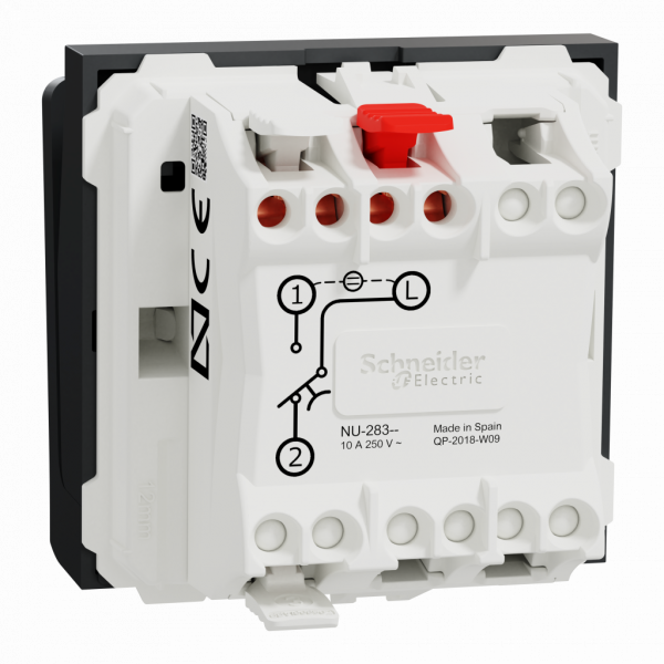 Unica - commande à carte NO/NF - 10A - 2 modules - Anthracite - mécanisme seul - charge : lampe LED, incand, halog, fluocompact, tube fluo, ventil, convecteur 1470W / halog BT transfo elec 1470VA ferro 1000VA / contacteur - visuel 2