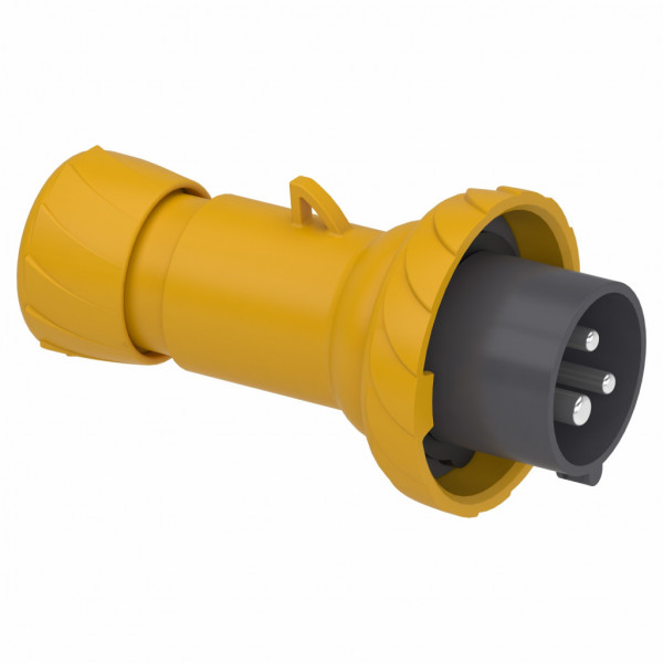 PratiKa - fiche industrielle - basse tension - droit - 16A - 2P+T - 100...130 V - 50/60 Hz - IEC 60309-1 et 2 - vis imperdables - Diam. câbles : 8 à 15mm - IP67 - IK08 - 850°C - gris ( RAL 7035 ) - jaune - visuel 2