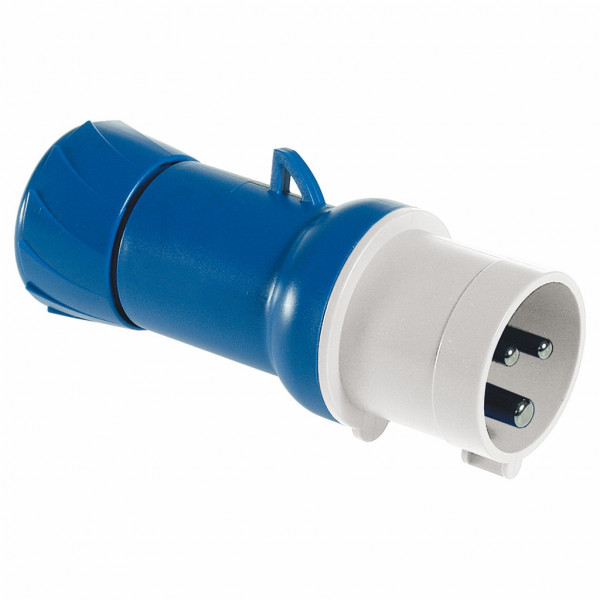 Mureva - fiche industrielle - basse tension - droit - 16A - 2P+T - 200...250 V - 50/60 Hz - IEC 60309-1 et 2 - vis imperdables - Diam. câbles : 8 à 15mm - IP44 - IK08 - 850°C - gris ( RAL 7035 ) - bleu - visuel 1
