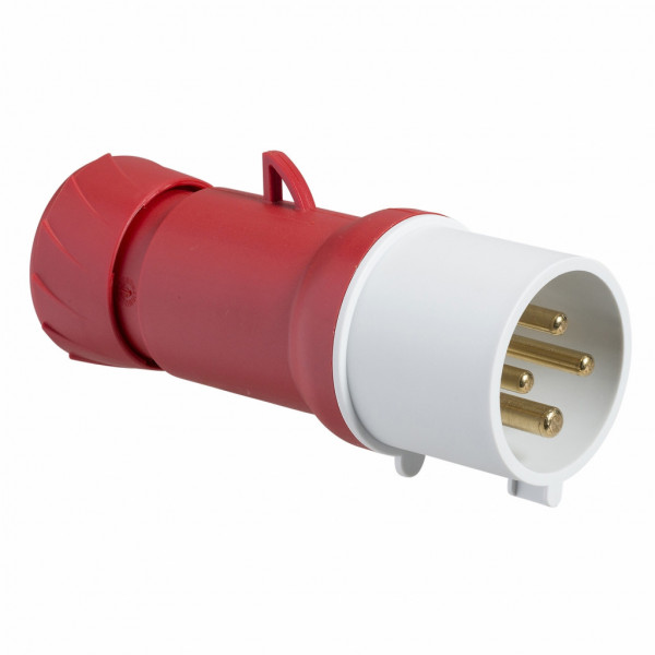 Mureva - fiche industrielle - basse tension - droit - 16A - 3P+T - 380...415 V - 50/60 Hz - IEC 60309-1 et 2 - vis imperdables - Diam. câbles : 8 à 15mm - IP44 - IK08 - 850°C - gris ( RAL 7035 ) - rouge - visuel 1