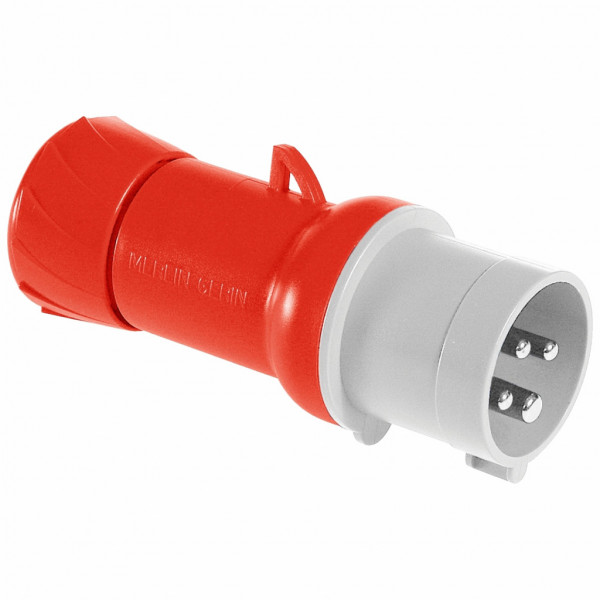 Mureva - fiche industrielle - basse tension - droit - 16A - 3P+T - 380...415 V - 50/60 Hz - IEC 60309-1 et 2 - vis imperdables - Diam. câbles : 8 à 15mm - IP44 - IK08 - 850°C - gris ( RAL 7035 ) - rouge - visuel 2