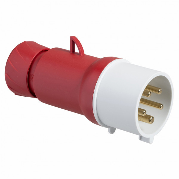 Mureva - fiche industrielle - basse tension - droit - 16A - 3P+N+T - 380...415 V - 50/60 Hz - IEC 60309-1 et 2 - vis imperdables - Diam. câbles : 8 à 15mm - IP44 - IK08 - 850°C - gris ( RAL 7035 ) - rouge - visuel 1