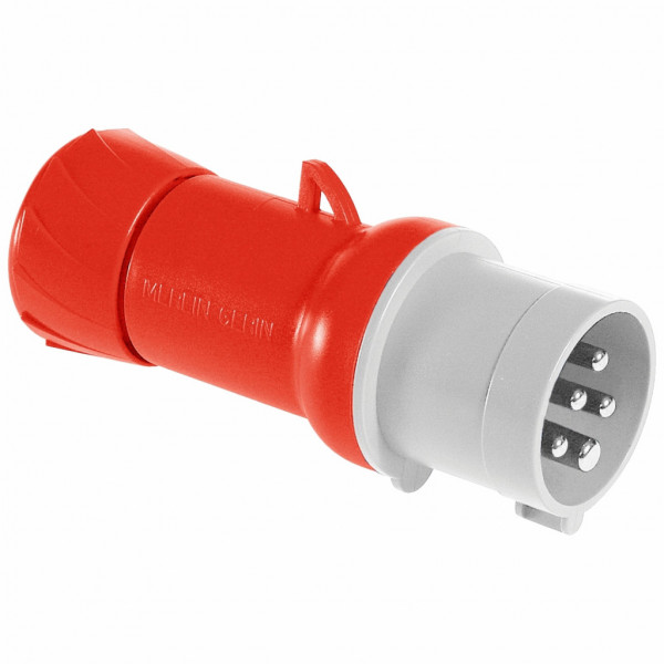 Mureva - fiche industrielle - basse tension - droit - 16A - 3P+N+T - 380...415 V - 50/60 Hz - IEC 60309-1 et 2 - vis imperdables - Diam. câbles : 8 à 15mm - IP44 - IK08 - 850°C - gris ( RAL 7035 ) - rouge - visuel 2