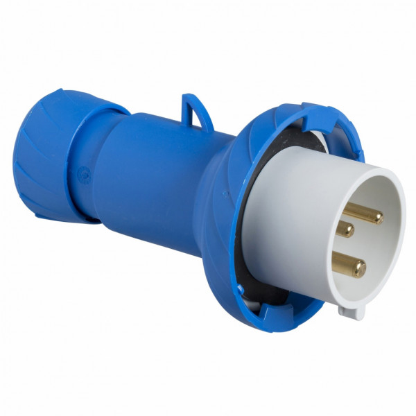 Mureva - fiche industrielle - basse tension - droit - 16A - 2P+T - 200...250 V - 50/60 Hz - IEC 60309-1 et 2 - vis imperdables - Diam. câbles : 8 à 15mm - IP67 - IK08 - 850°C - gris ( RAL 7035 ) - bleu - visuel 1