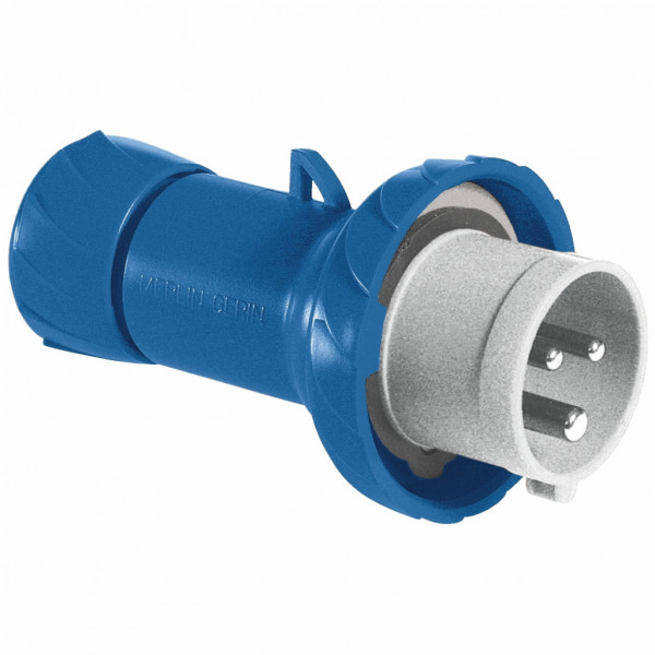 Mureva - fiche industrielle - basse tension - droit - 16A - 2P+T - 200...250 V - 50/60 Hz - IEC 60309-1 et 2 - vis imperdables - Diam. câbles : 8 à 15mm - IP67 - IK08 - 850°C - gris ( RAL 7035 ) - bleu - visuel 2
