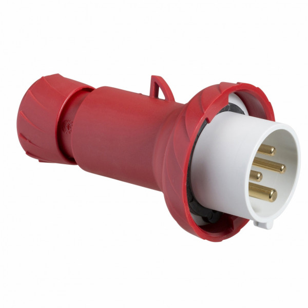 Mureva - fiche industrielle - basse tension - droit - 16A - 3P+T - 380...415 V - 50/60 Hz - IEC 60309-1 et 2 - vis imperdables - Diam. câbles : 8 à 15mm - IP67 - IK08 - 850°C - gris ( RAL 7035 ) - rouge - visuel 1
