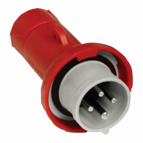 Mureva - fiche industrielle - basse tension - droit - 16A - 3P+T - 380...415 V - 50/60 Hz - IEC 60309-1 et 2 - vis imperdables - Diam. câbles : 8 à 15mm - IP67 - IK08 - 850°C - gris ( RAL 7035 ) - rouge - visuel 2