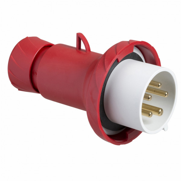 Mureva - fiche industrielle - basse tension - droit - 16A - 3P+N+T - 380...415 V - 50/60 Hz - IEC 60309-1 et 2 - vis imperdables - Diam. câbles : 8 à 15mm - IP67 - IK08 - 850°C - gris ( RAL 7035 ) - rouge - visuel 1
