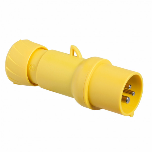 Mureva - fiche industrielle - basse tension - droit - 16A - 2P+T - 100...130 V - 50/60 Hz - IEC 60309-1 et 2 - connexion rapide - Diam. câbles : 8 à 15mm - IP44 - IK08 - 850°C - gris ( RAL 7035 ) - jaune - visuel 1
