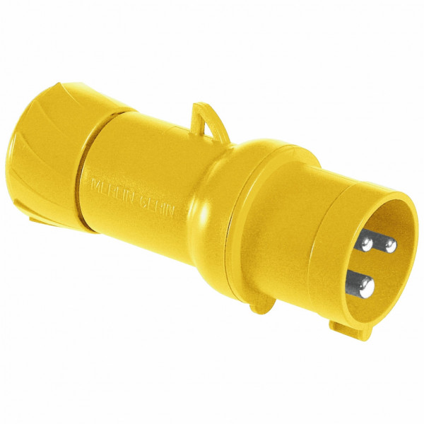 Mureva - fiche industrielle - basse tension - droit - 16A - 2P+T - 100...130 V - 50/60 Hz - IEC 60309-1 et 2 - connexion rapide - Diam. câbles : 8 à 15mm - IP44 - IK08 - 850°C - gris ( RAL 7035 ) - jaune - visuel 2