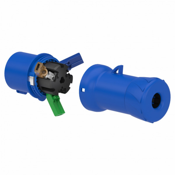 Mureva - fiche industrielle - basse tension - droit - 16A - 2P+T - 200...250 V - 50/60 Hz - IEC 60309-1 et 2 - connexion rapide - Diam. câbles : 8 à 15mm - IP44 - IK08 - 850°C - gris ( RAL 7035 ) - bleu - visuel 1