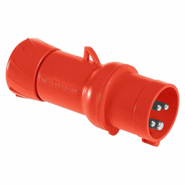 Mureva - fiche industrielle - basse tension - droit - 16A - 3P+T - 380...415 V - 50/60 Hz - IEC 60309-1 et 2 - connexion rapide - Diam. câbles : 8 à 15mm - IP44 - IK08 - 850°C - gris ( RAL 7035 ) - rouge - visuel 1