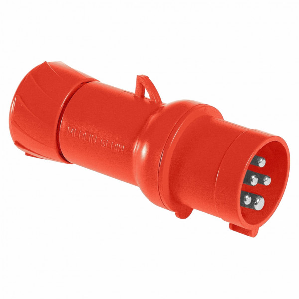 Mureva - fiche industrielle - basse tension - droit - 16A - 3P+N+T - 380...415 V - 50/60 Hz - IEC 60309-1 et 2 - connexion rapide - Diam. câbles : 8 à 15mm - IP44 - IK08 - 850°C - gris ( RAL 7035 ) - rouge - visuel 1