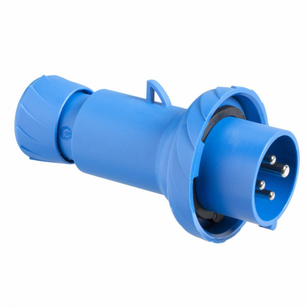 Mureva - fiche industrielle - basse tension - droit - 32A - 3P+T - 200...250 V - 50/60 Hz - IEC 60309-1 et 2 - connexion rapide - Diam. câbles : 11.5 à 21mm - IP67 - IK08 - 850°C - gris ( RAL 7035 ) - bleu - visuel 1