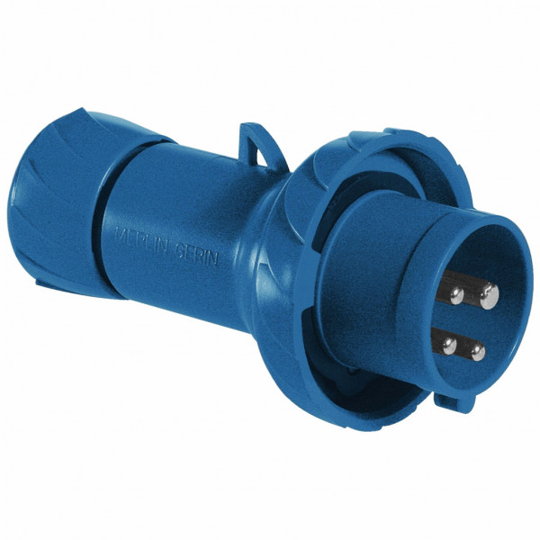 Mureva - fiche industrielle - basse tension - droit - 32A - 3P+T - 200...250 V - 50/60 Hz - IEC 60309-1 et 2 - connexion rapide - Diam. câbles : 11.5 à 21mm - IP67 - IK08 - 850°C - gris ( RAL 7035 ) - bleu - visuel 2