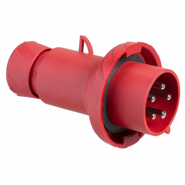 Mureva - fiche industrielle - basse tension - droit - 16A - 3P+N+T - 380...415 V - 50/60 Hz - IEC 60309-1 et 2 - connexion rapide - Diam. câbles : 8 à 15mm - IP67 - IK08 - 850°C - gris ( RAL 7035 ) - rouge - visuel 1