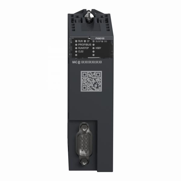 Modicon X80 - Module Profibus - Dp maître - compatibilité : Modicon M580 - interface physique : connecteur DB9 - 125 esclaves - tension d'alimentation : 24 V CC, alimentation interne par le rack, Profibus DP - femelle 9 broches 1 SUB-D - visuel 1