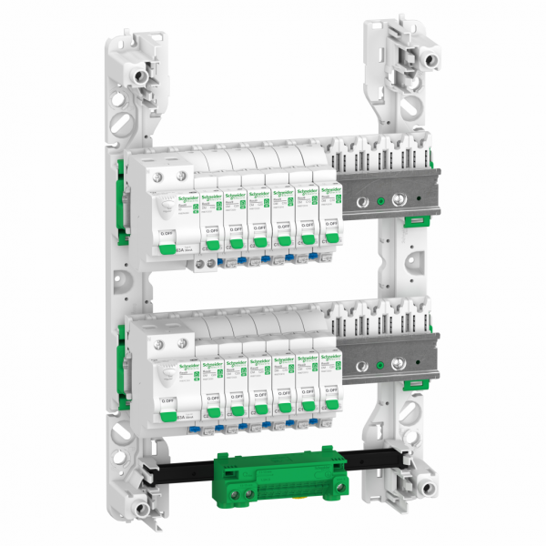 Resi9 - tableau standard logement type T3 T4 - 2 rangées, technologie XE - H375mmxL252mmxP108mm - blanc (RAL 9003) - IP30 - 13 modules de 18mm (2 rangées) - compatibilité : Resi9 XE ID, Resi9 XE DM - installation en saillie - visuel 1