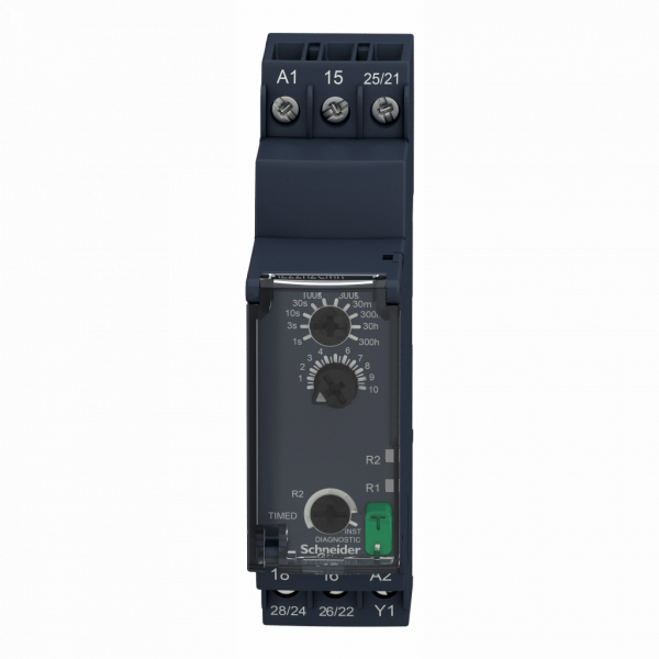 Harmony Time RE22 - relais tempo - 2OF - C Ct - 1s à 300h - 24V à 240VACDC - largeur : 22,5mm - IP20 (bornier), IP40 (boitier), IP50 (face avant) - courant de sortie nominal : 8A - visuel 1