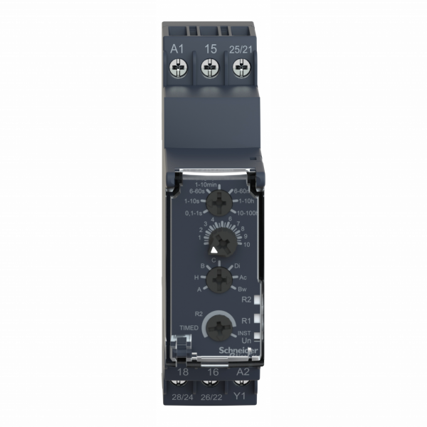 Harmony Time RE22 - relais tempo multifonctions - 2OF - 24Vcc/24…240Vca - largeur : 22,5mm - IP20 (bornier), IP40 (boitier), IP50 (face avant) - courant de sortie nominal : 8A - visuel 1