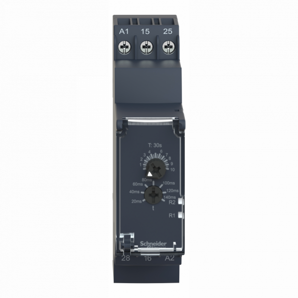 Harmony Time RE22 - relais temporisation - 2OF - Qe - 30s - 24V à 240VACDC - largeur : 22,5mm - IP20 (bornier), IP40 (boitier), IP50 (face avant) - courant de sortie nominal : 8A - temporisation : étoile, triangle - visuel 1