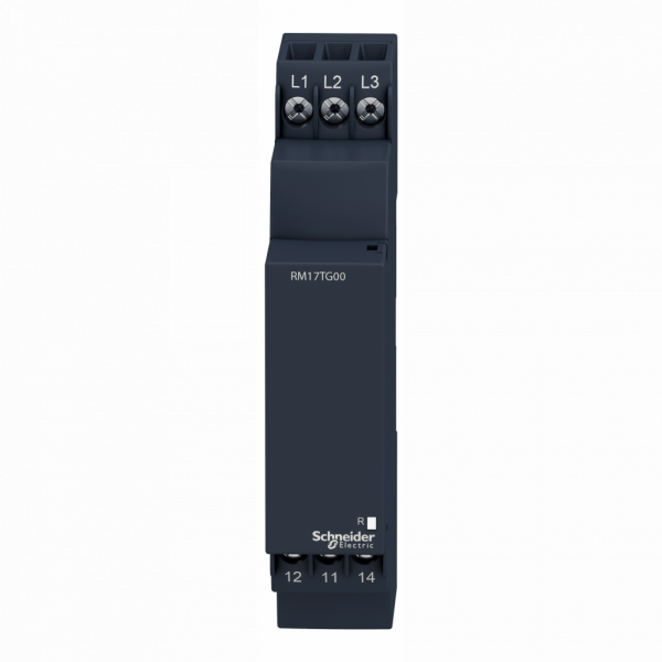 Harmony control - relais de contrôle 3 phases - ordre et absence de phase - triphasé - 208-480VAC - RM17TG - largeur : 17,5mm - IP20 (bornes), IP30 (gaine) - capacité de commutation : 1250 VA - sans temporisation - visuel 1