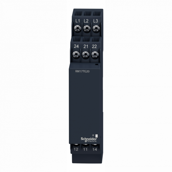 Harmony control - relais de contrôle 3 phases - ordre et absence de phase - triphasé - 208-440VAC - RM17TG - largeur : 17,5mm - IP20 (bornes), IP30 (gaine) - capacité de commutation : 1250 VA - sans temporisation - visuel 1