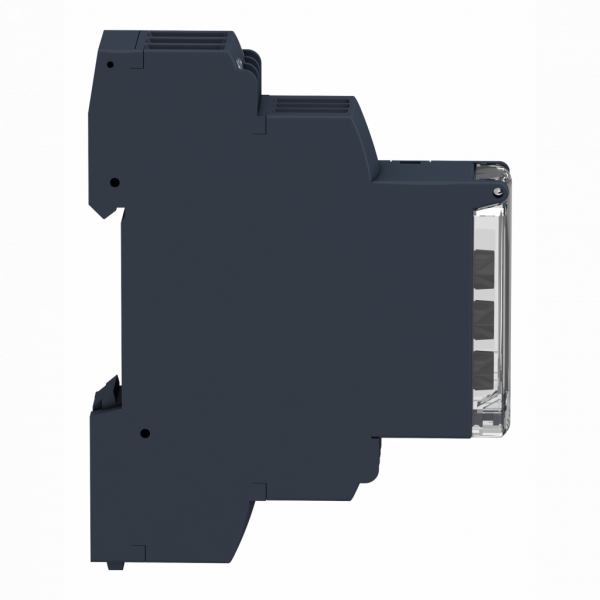 Harmony control - relais de contrôle de la tension - sur ou sous tension 65..260 V AC DC - RM17UBE - largeur : 17,5mm - IP20 (bornes), IP30 (gaine) - 1250 VA - temporisation : réglable 0,1…10 s, +/-10 % lors du dépassement du seuil - visuel 3