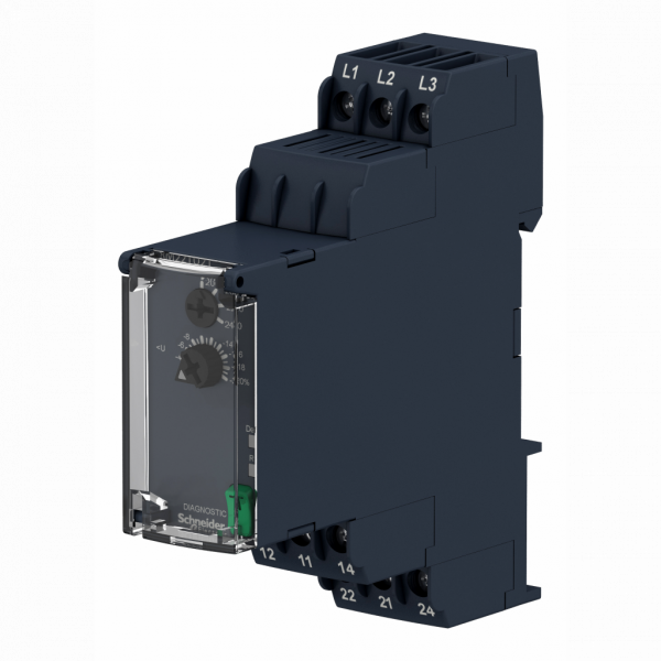 Harmony Control RM22 - relais contrôle de phases - 2OF - 200 à 240Vca - IP20, IP40, IP50 - largeur : 22,5mm - paramètres surveillés : séquence de phases, détection de défauts de phase, détection de sous-tension - visuel 4