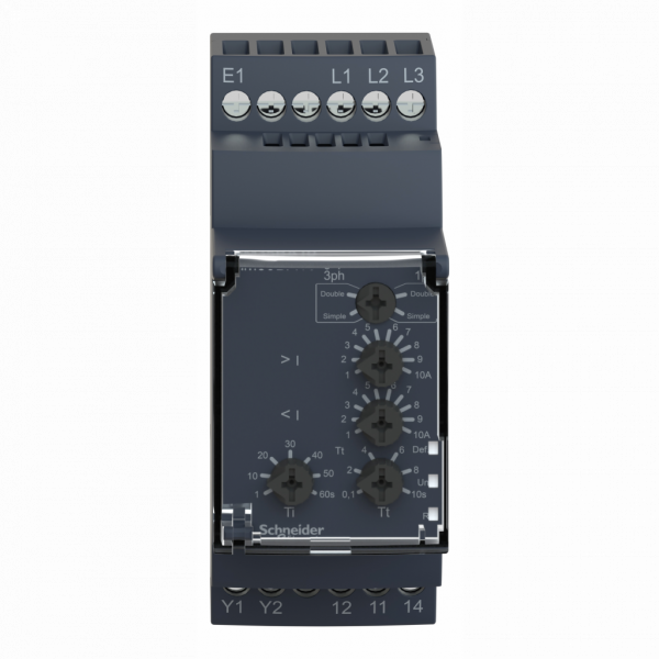 Harmony control RM35-BA - relais de contrôle de pompe - plage 1..10A - 1250VA - largeur : 35mm - IP20 (bornes), IP30 (gaine) - temporisation : réglable - visuel 1