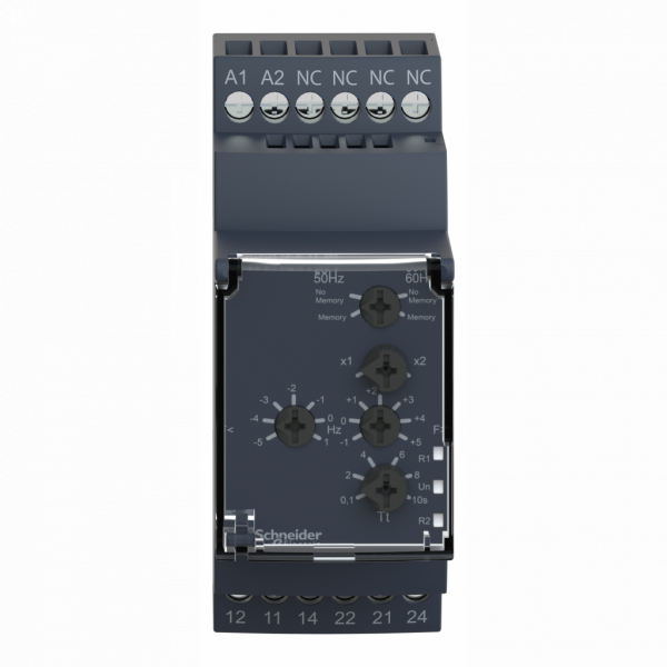 Harmony RM35-HZ - relais de contrôle de la fréquence - plage 40..70 Hz - IP20,IP30 - paramètres surveillés par le relais : surfréquence et sous-fréquence 50 ou 60 Hz - visuel 1